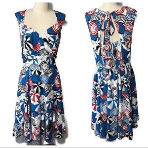 E Shakti XL cap sleeve print dress with tie back